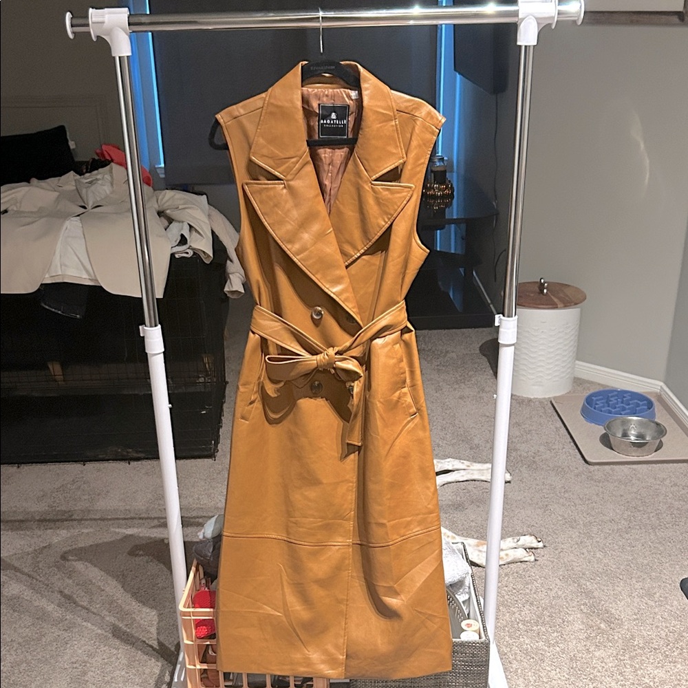 Bagatelle Brown Faux Leather Sleeveless Coat